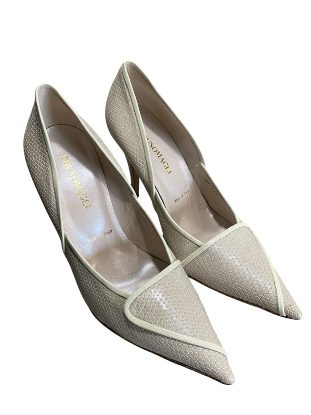 Bruno Magli Python Skin Cream Pointed Toe Pumps